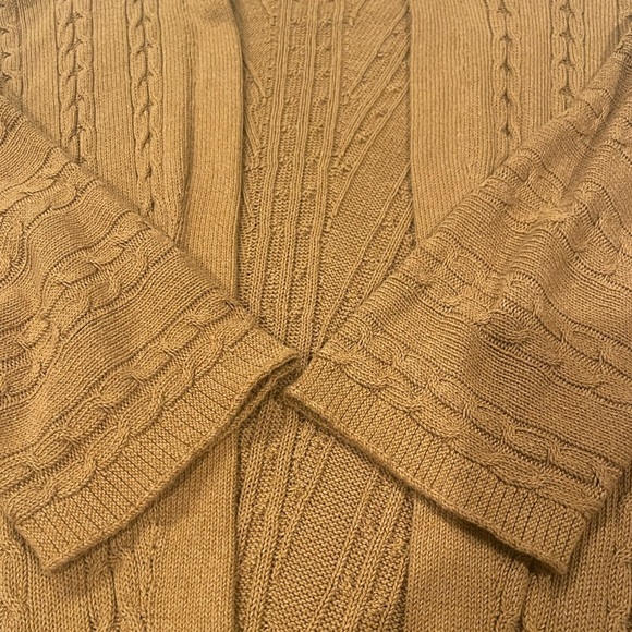 J.Jill Open Front Cable Knit Cardigan Long Sweater, 3/4 Sleeves, Honey Brown, M - Picture 11 of 15